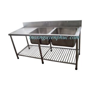 Bồn rửa chén công nghiệp 2 chậu có bàn chờ