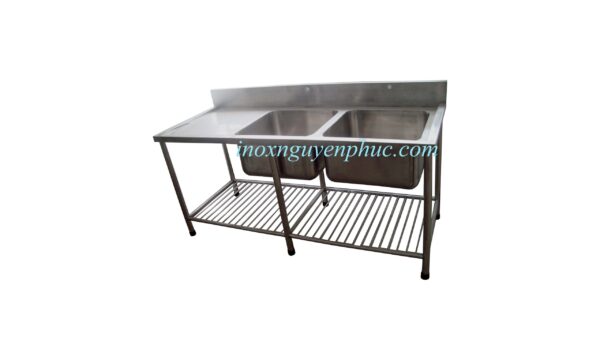 Bồn rửa chén công nghiệp 2 chậu có bàn chờ